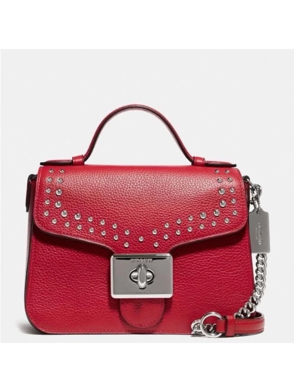 NWT Coach Red Leather Top Handle Silver Tone Cassidy Handbag